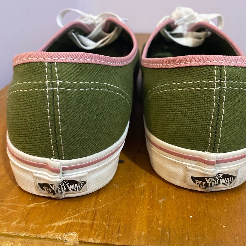 Green With Pink Trim Vans Authentic Men's Shoes - Picture 3 of 6